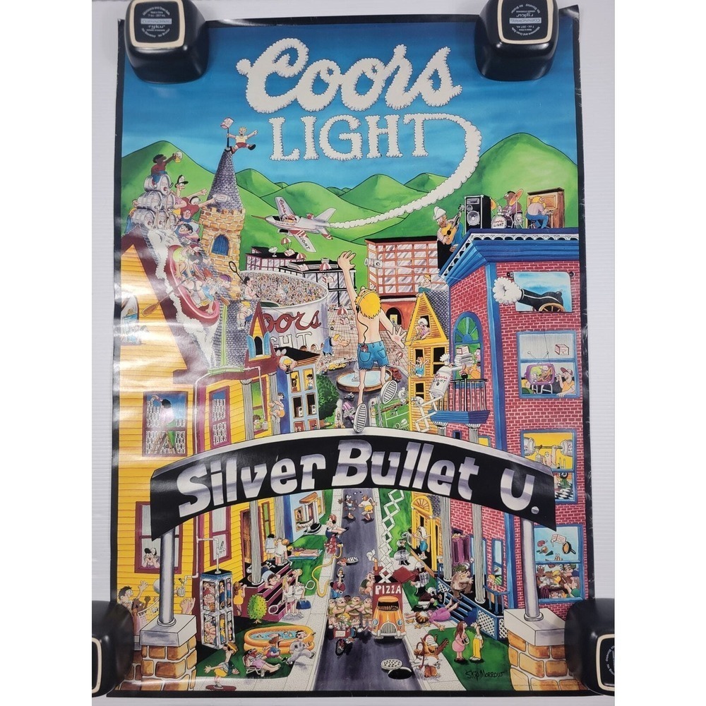 Vintage 80s Coors Light Beer Silver Bullet U Campus Party‎ Poster